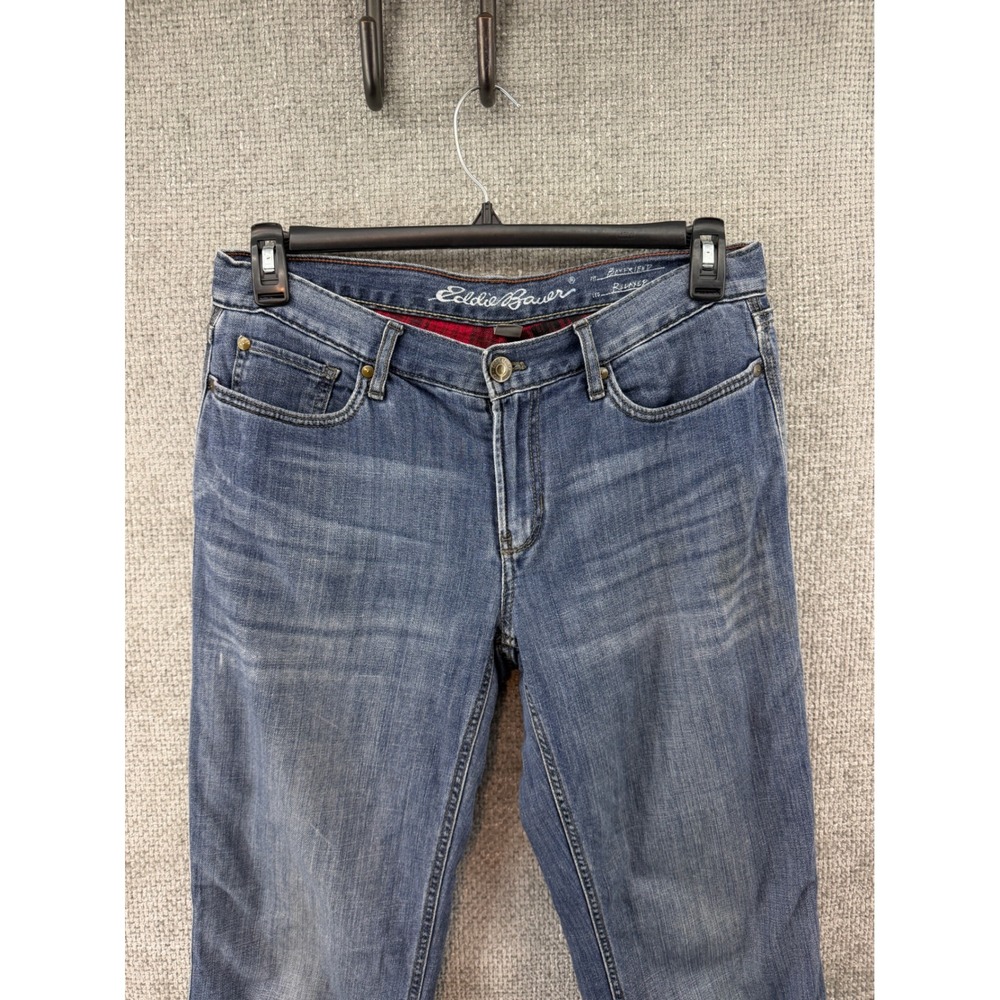 Eddie Bauer Flannel Lined Jeans Women 6 Blue Excellent Boyfriend Relaxed Leg